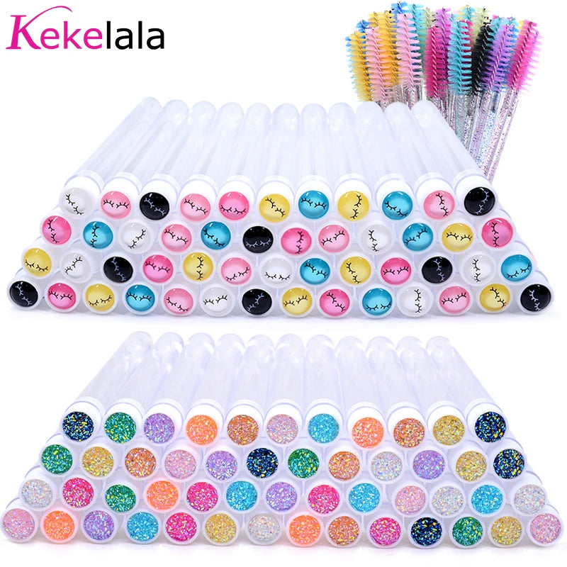 50sets Eyelash Mascara Wands With Tube Reusable Lash Spoolie Brush In Container Disposable Eyebrow Applicator Case