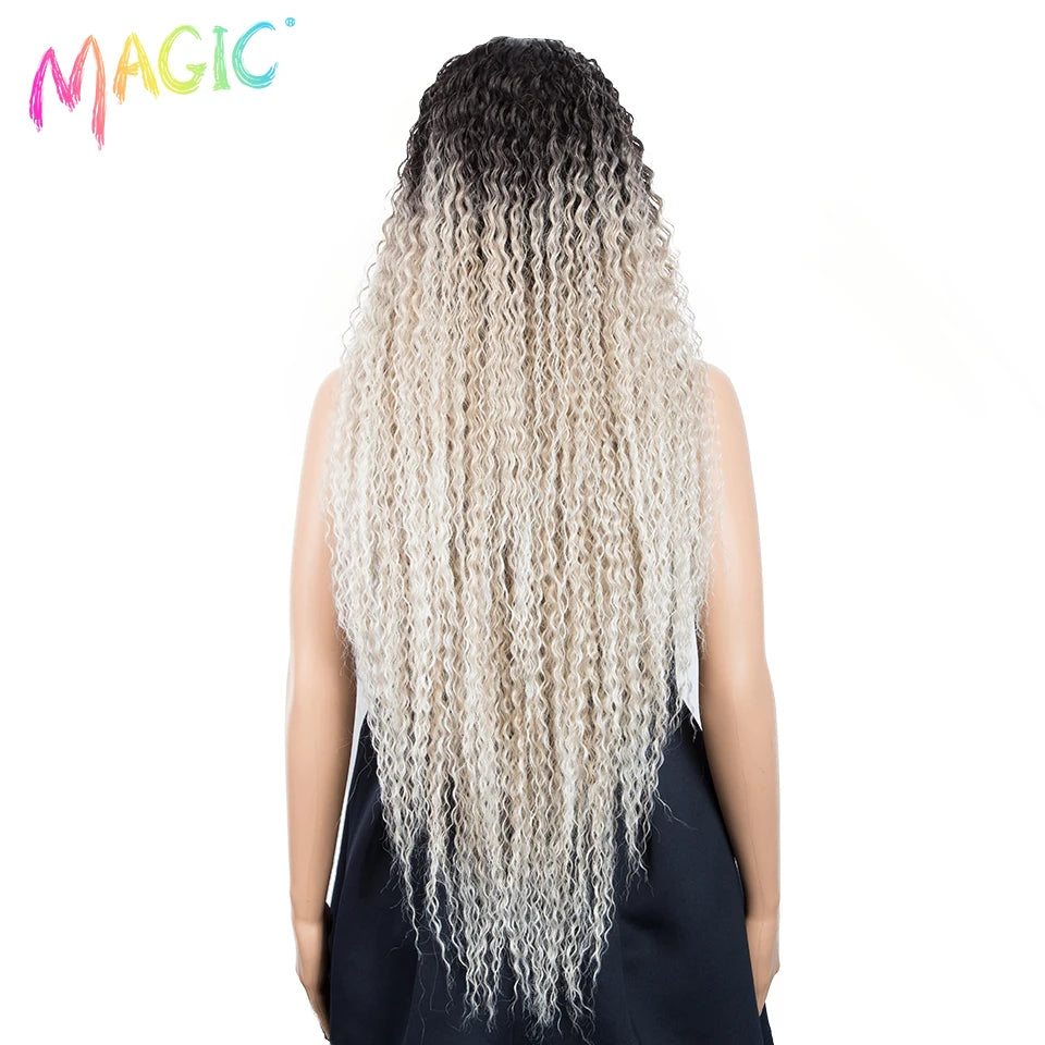 Magic Long Curly Ombre Black Blonde Platium Synthetic Lace Wigs for Black Women