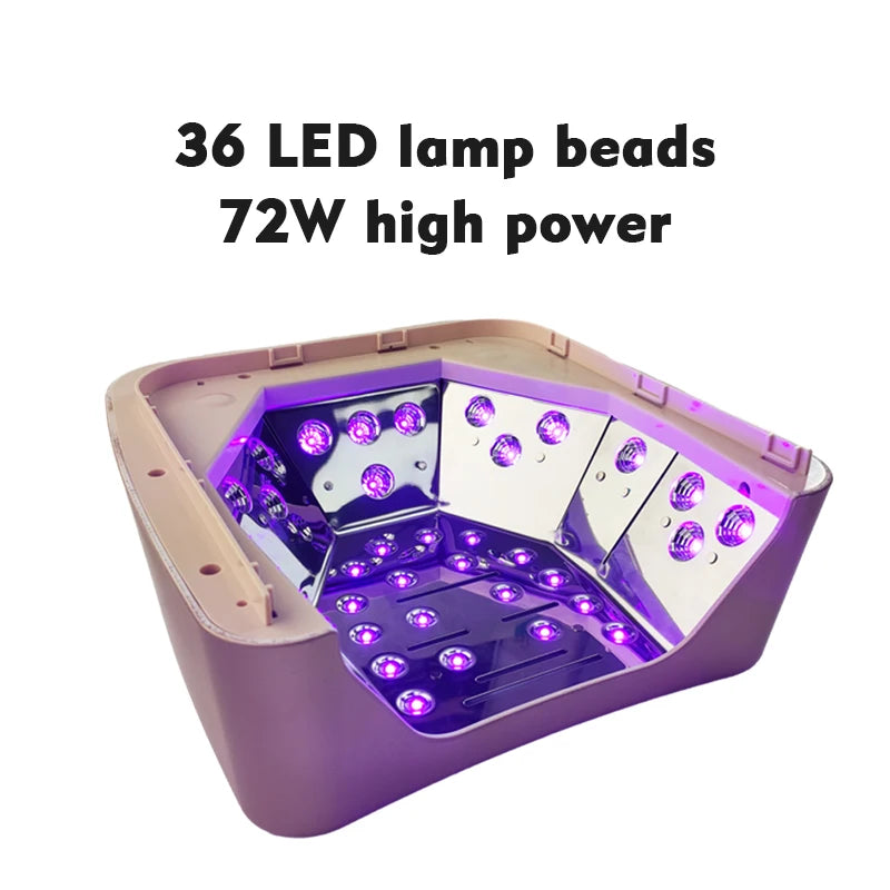 Professional 72W Rechargeable UV LED Nail Lamp with 36pcs LED Bulbs Multi-Timer Cordless Nail Dryer for Salon Manicure