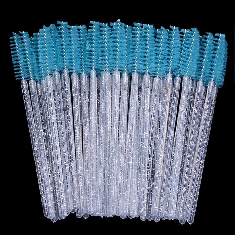 50pcs Sparkling Eyelash Mascara Wands Lash Extension Brush Shining Lash Spoolies Comb Eye Lashes Eyebrow Brushes