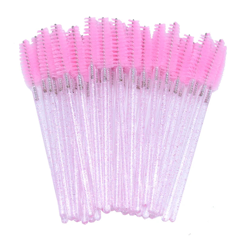 50pcs Sparkling Eyelash Mascara Wands Lash Extension Brush Shining Lash Spoolies Comb Eye Lashes Eyebrow Brushes
