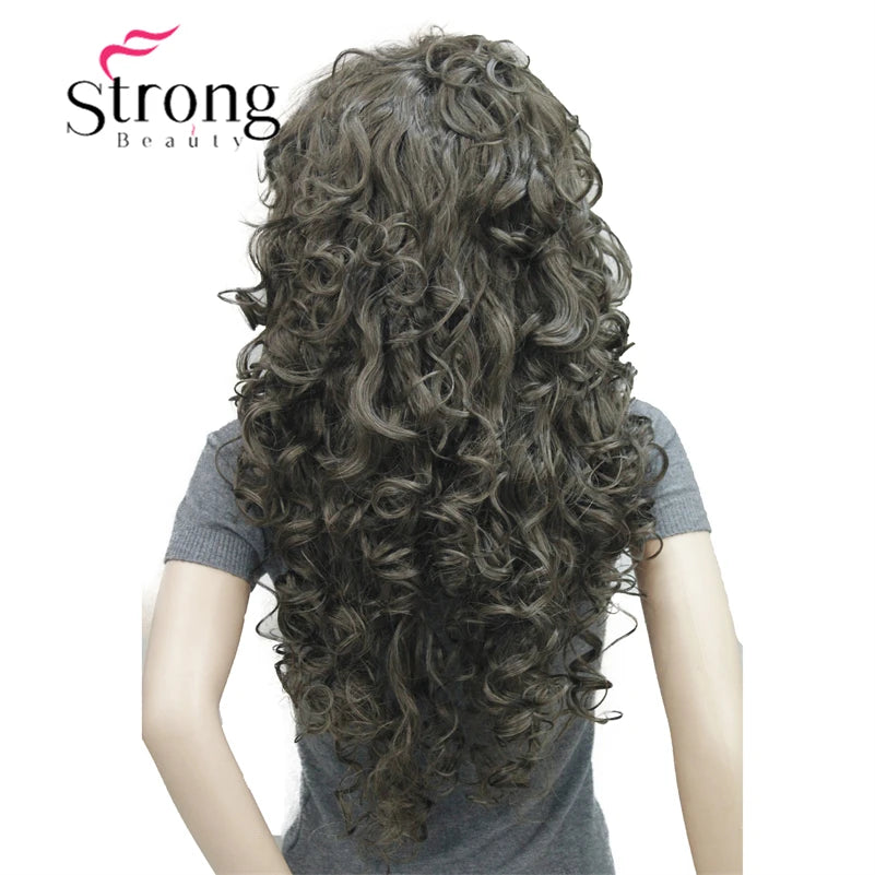 StrongBeauty Long Layers Thick Soft Bouncy Curls No Set Part Full Synthetic Wig Dark Brown Wigs for Women