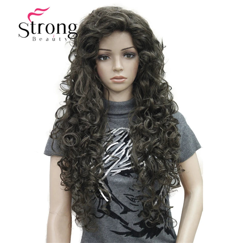StrongBeauty Long Layers Thick Soft Bouncy Curls No Set Part Full Synthetic Wig Dark Brown Wigs for Women