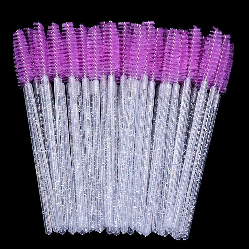 50pcs Sparkling Eyelash Mascara Wands Lash Extension Brush Shining Lash Spoolies Comb Eye Lashes Eyebrow Brushes