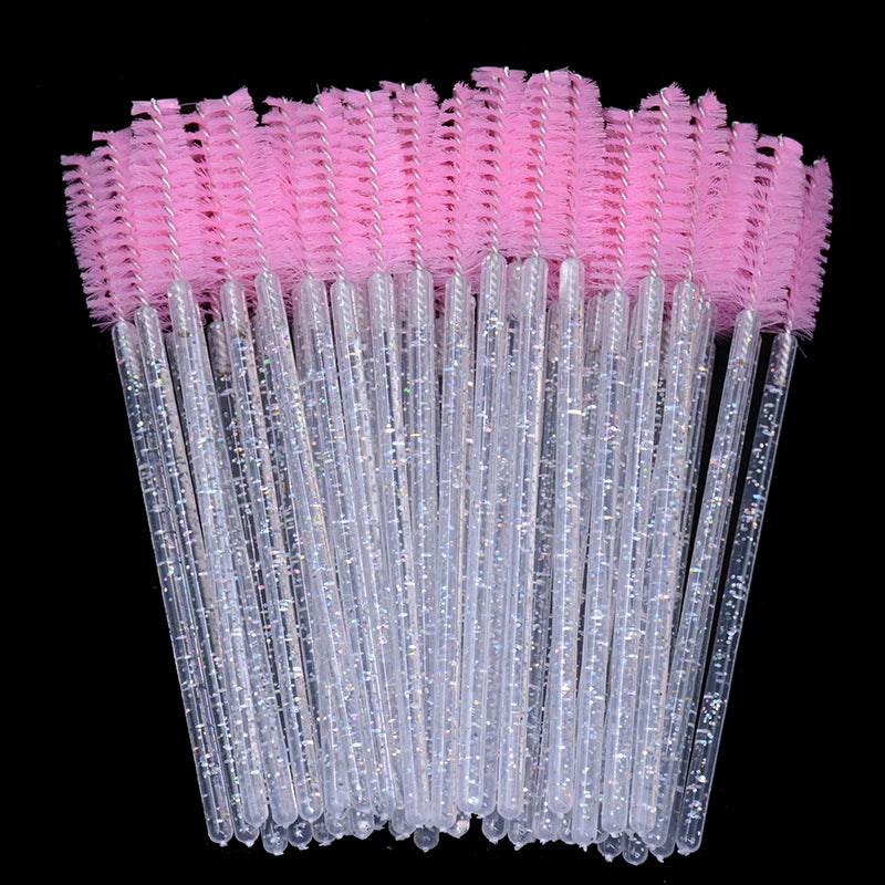 50pcs Sparkling Eyelash Mascara Wands Lash Extension Brush Shining Lash Spoolies Comb Eye Lashes Eyebrow Brushes