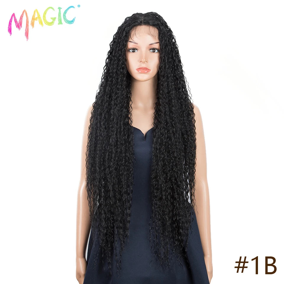 Magic Long Curly Ombre Black Blonde Platium Synthetic Lace Wigs for Black Women