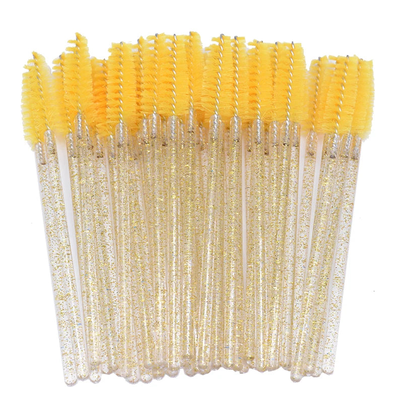 50pcs Sparkling Eyelash Mascara Wands Lash Extension Brush Shining Lash Spoolies Comb Eye Lashes Eyebrow Brushes