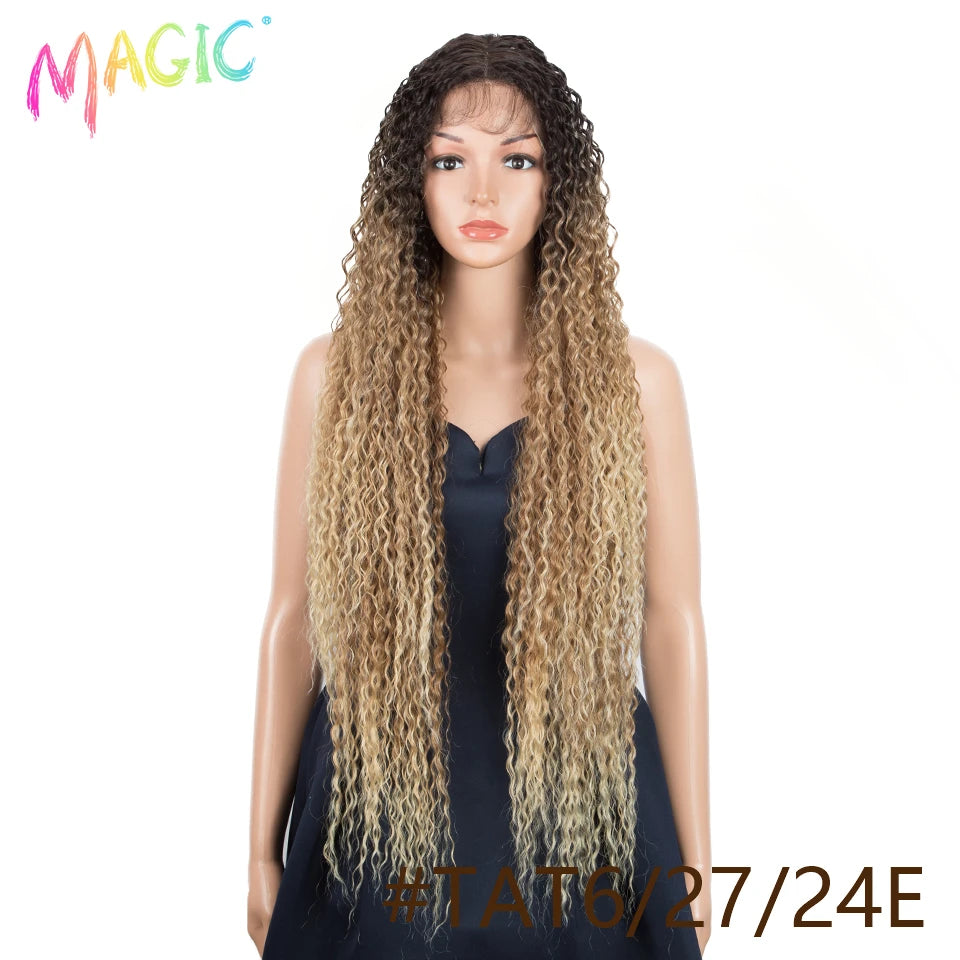 Magic Long Curly Ombre Black Blonde Platium Synthetic Lace Wigs for Black Women