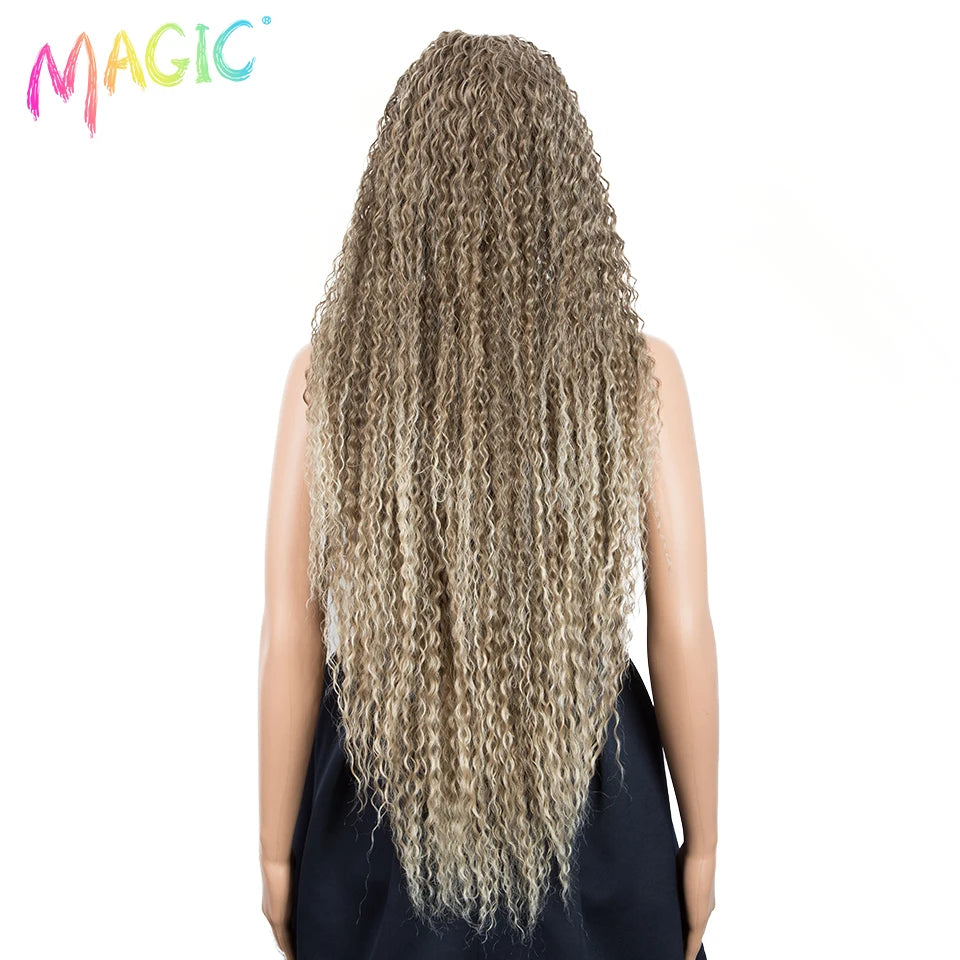 Magic Long Curly Ombre Black Blonde Platium Synthetic Lace Wigs for Black Women