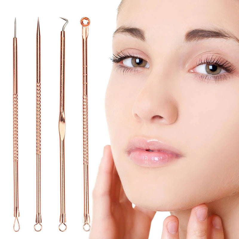 4 PCS Acne Blackhead Comedone Black Spot Pimple Blemish Remover Skin Care Women Beauty Acne Treatment Pore Cleanser Needle Hook