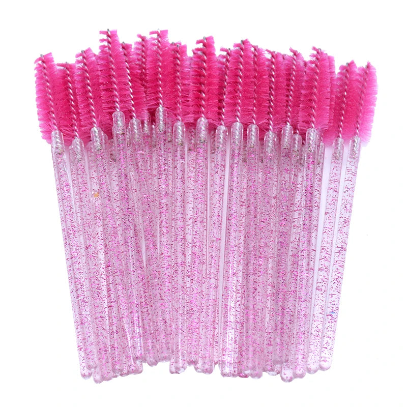 50pcs Sparkling Eyelash Mascara Wands Lash Extension Brush Shining Lash Spoolies Comb Eye Lashes Eyebrow Brushes