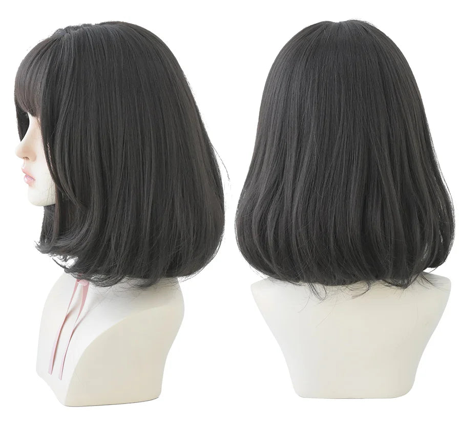 7JHH WIGS Natural Comfortable Synthetic Wig for Women Black Shoulder Straight Hair 14 Inch Fashion Hairstyle Wig