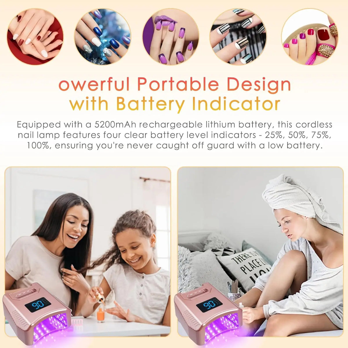 Ibelive Professional 80W Rechargeable UV LED Nail Lamp, 52pcs LED Bulbs 90S Cordless Nail Dryer for Salon Manicure