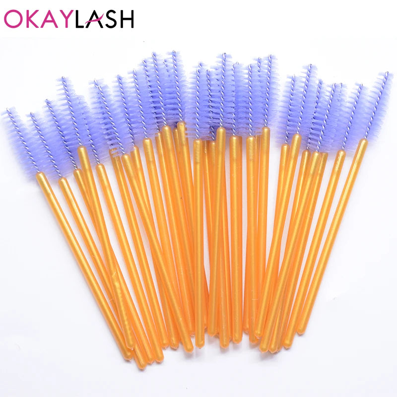 50Pcs Disposable Micro Glitter Eyelash Mascara Wands Mini Crystal Eye Lashes Brush Comb Eyebrow Spoolies Makeup Beauty Tools