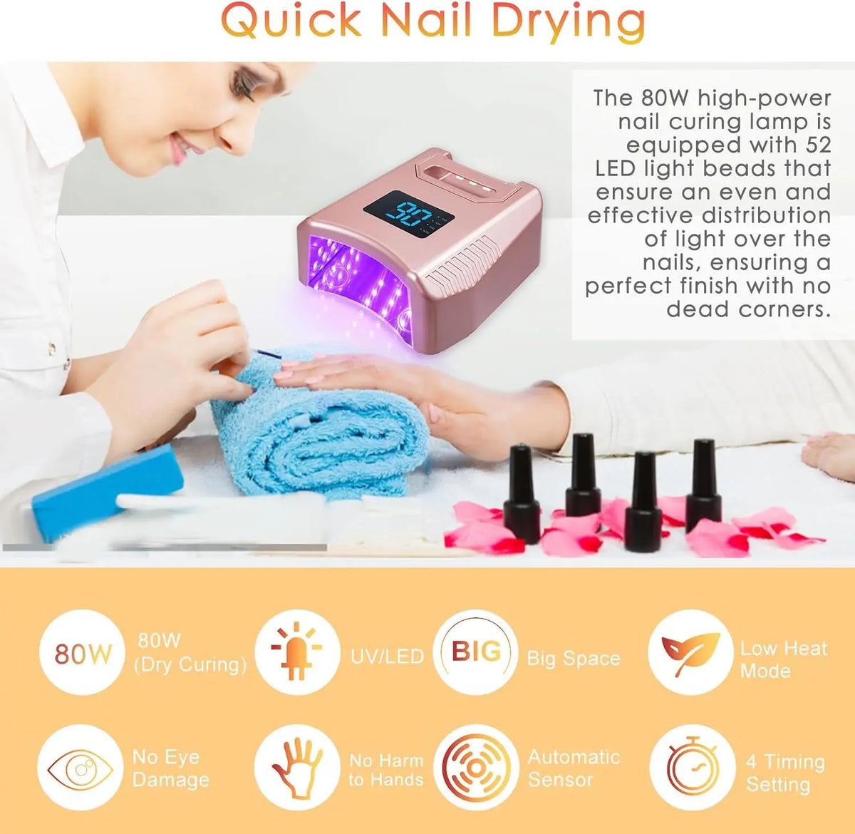 Ibelive Professional 80W Rechargeable UV LED Nail Lamp, 52pcs LED Bulbs 90S Cordless Nail Dryer for Salon Manicure