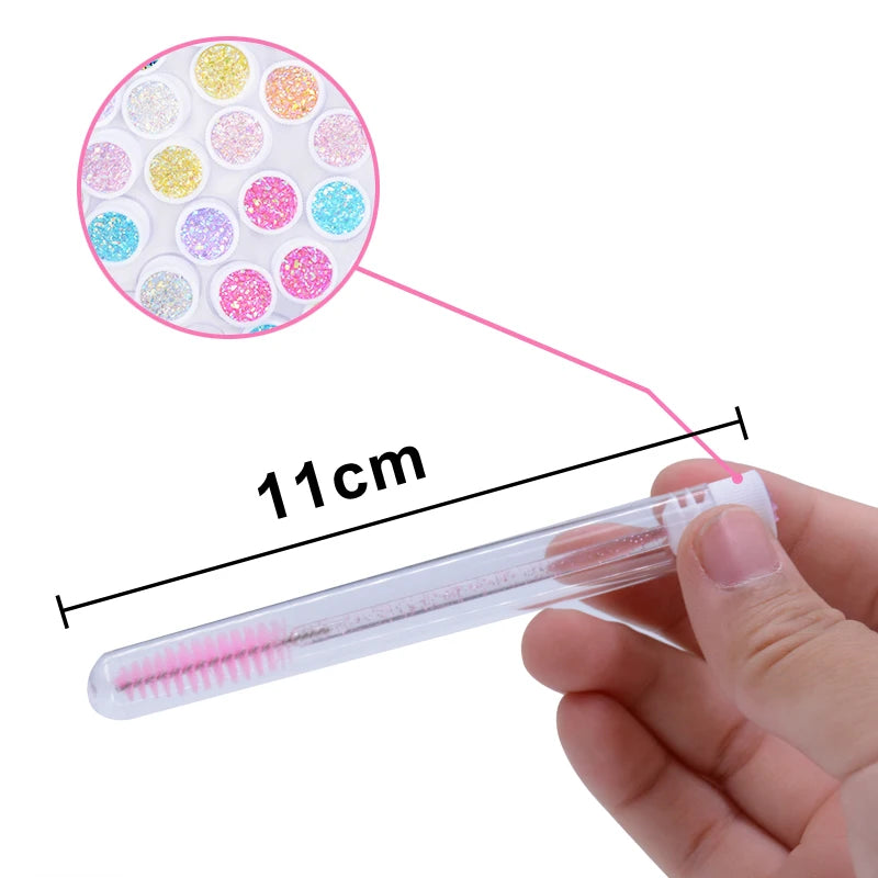 50sets Eyelash Mascara Wands With Tube Reusable Lash Spoolie Brush In Container Disposable Eyebrow Applicator Case
