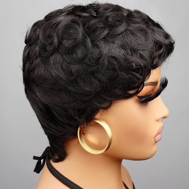 Blonde Curly Pixie Cut Wigs Short Colorful Human Hair Wigs For Black Women Brazilian Hair Full Machine Made Glueless Wigs 150%