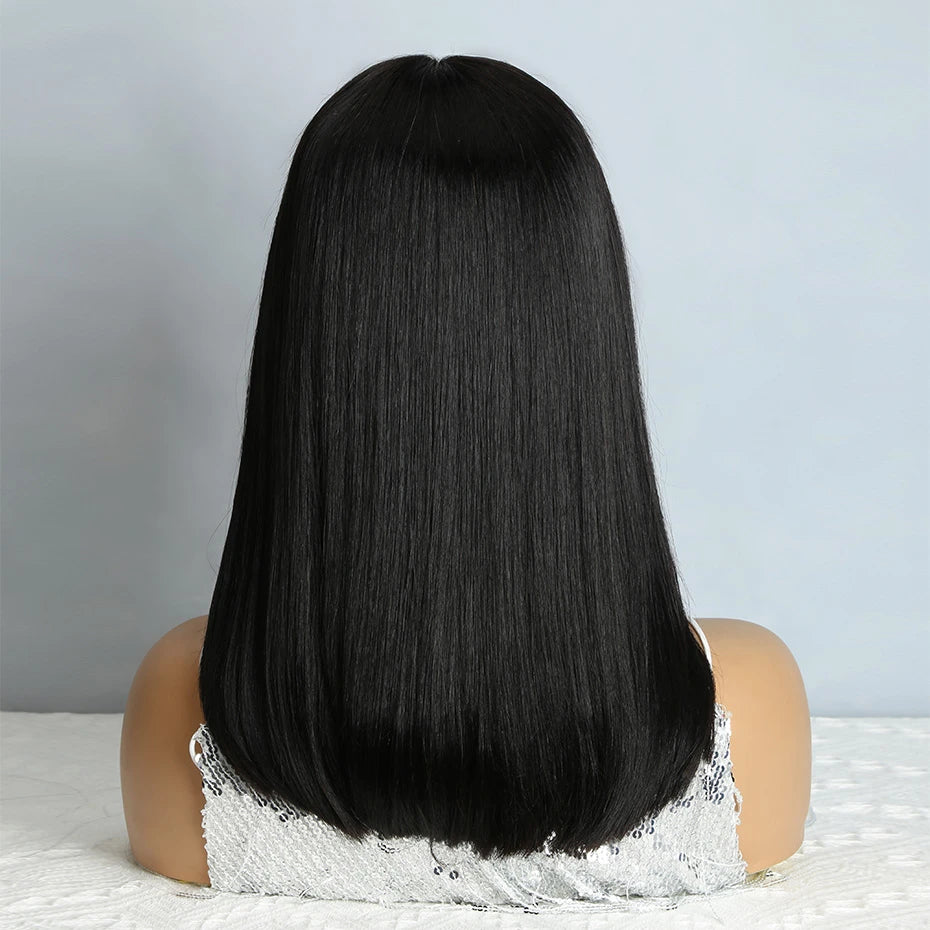Natural Black Bob Wig Human Hair Blunt Cut Bone Straight 13x4 Transparent Lace Front Wig Ear to Ear Shoulder Length Straight Bob Wigs For Women 250% 280% Density