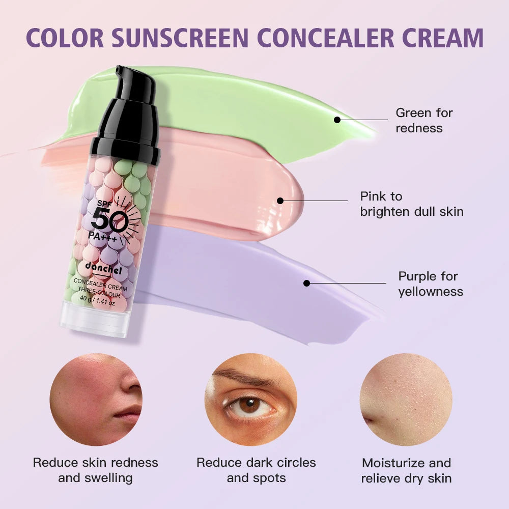 Three Color Press Release Cream Concealer Isolation Makeup Facial Base Brightening Hydrating Liquid Concealer Face Primer Glow