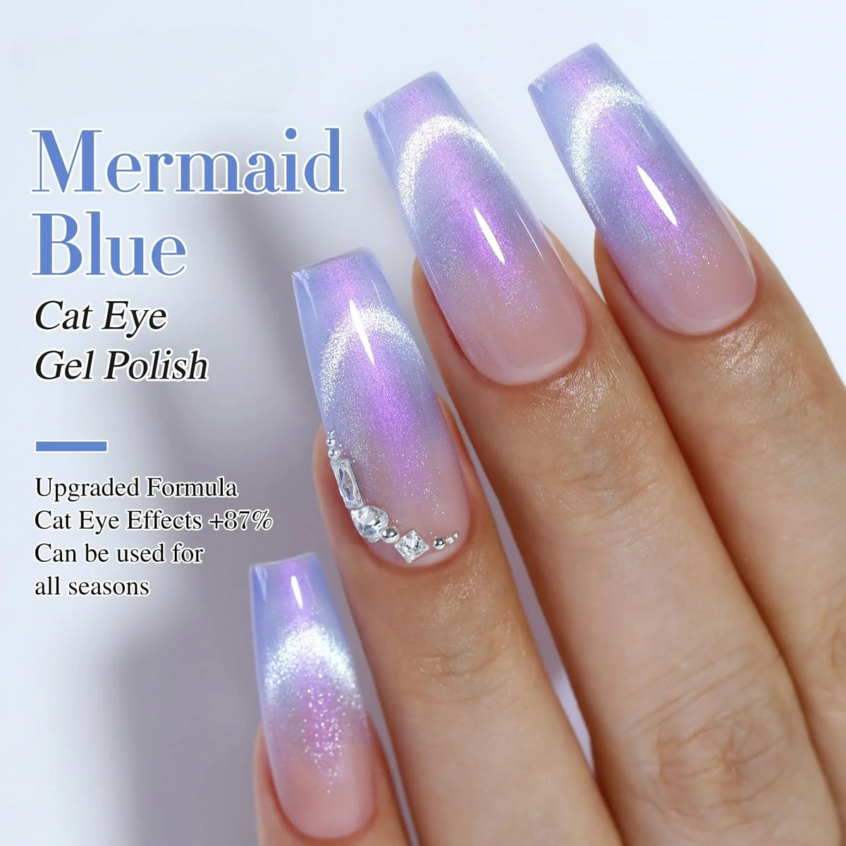 15ml Lavender Blue Aurora Cat Eye Gel Polish, UV LED Soak Off Magnetic Iridescent Shimmer Nail Gel for Christmas New Year Winter
