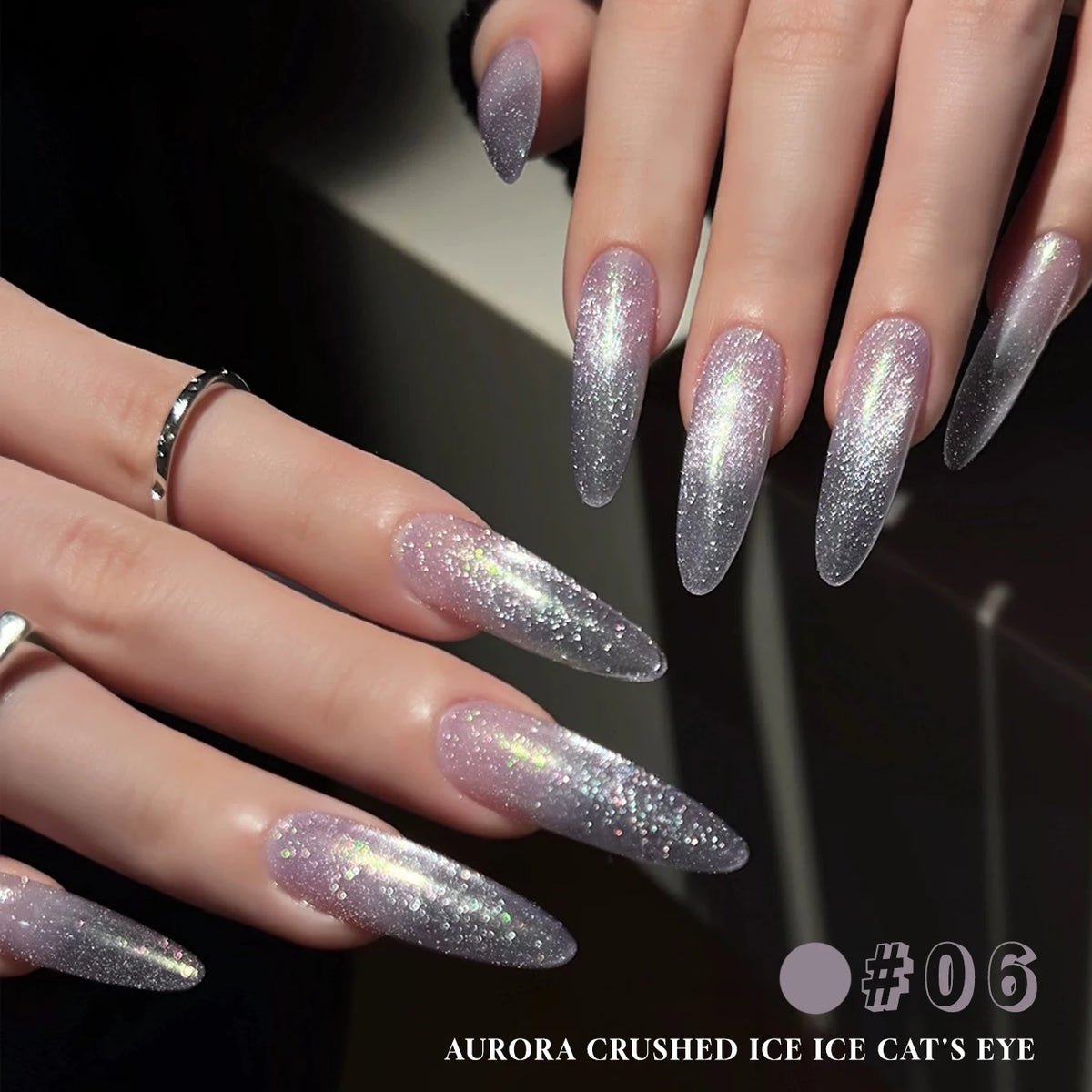 MIANEL 2026 New 12ML Aurora Night Cat Eye Gel Nail Polish Flash Sparkle Holographic Crystal Dual Light Silk Glass Bead Nail Art