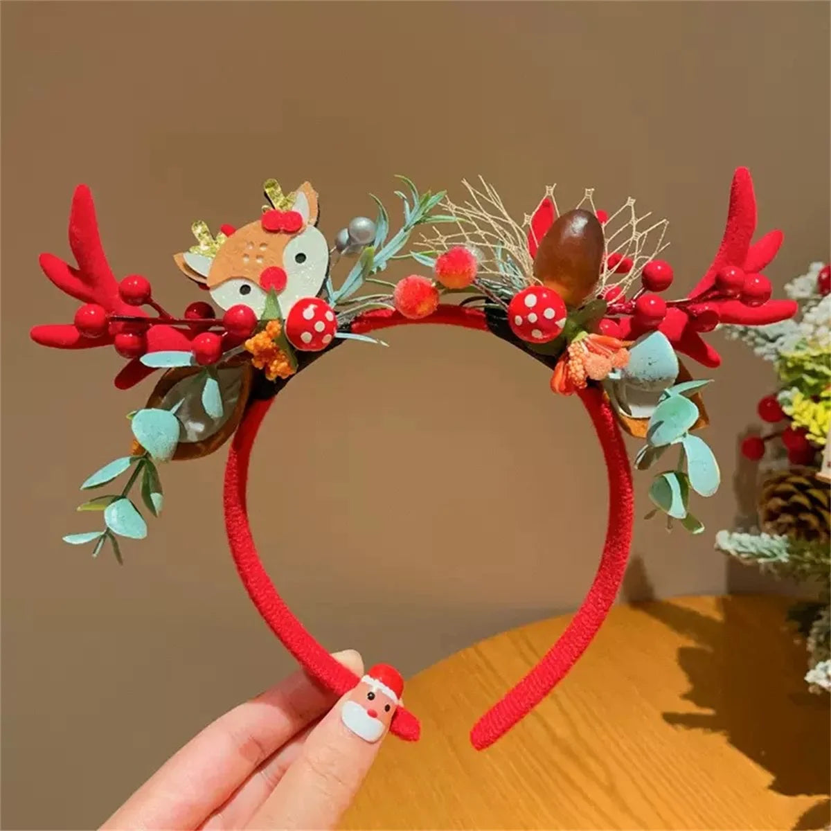 New Christmas hair accessories, headbands, forest-style reindeer headbands, hair clips, Christmas headband gifts, red reindeer a