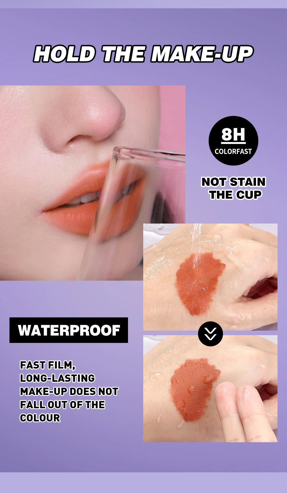 QIBEST Halloween Lipgloss Makeup Sets Matte Liquid Lipstick Waterproof Red Lipgloss Black Purple Orange Non-Stick Cup Lipstick