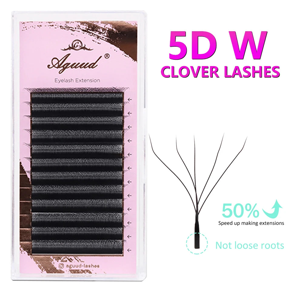 AGUUD 3D 4D Brown Premade Bloom Fans Lashes YY 5D-W Shaped Fairy Clover Volume Eyelash Extensions Soft Brown Fairy Clover Lashes