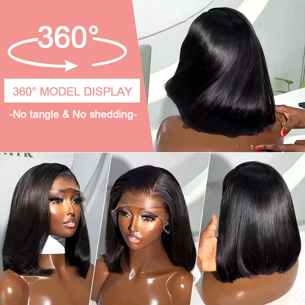 Transparent Lace Frontal Wigs Human Hair 250 Density 13x6 Short Bob Wig Burmese Bone Straight Bob Wigs Pre Plucked 13x4 Lace Front Wigs 14 16 inch For Women