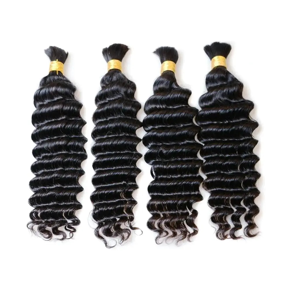 Deep Wave 1B Human Hair Bulk No Weft Curly Braiding Hair Extensions, Soft Real Human Hair Bulk For Making Knotless Boho Braids Various Fashion Braided Hairstyles For Ladies