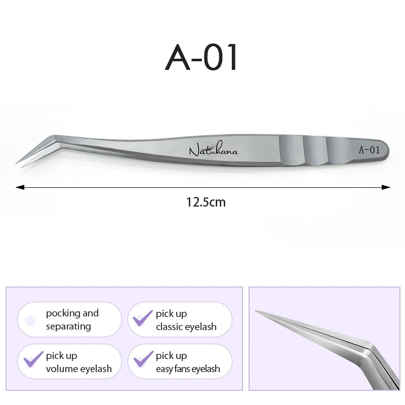 NATUHANA Eyelash Extension Tweezers Stainless Steel High Precision Stainless Steel Superhard Anti-Static Tweezers Makeup Tools