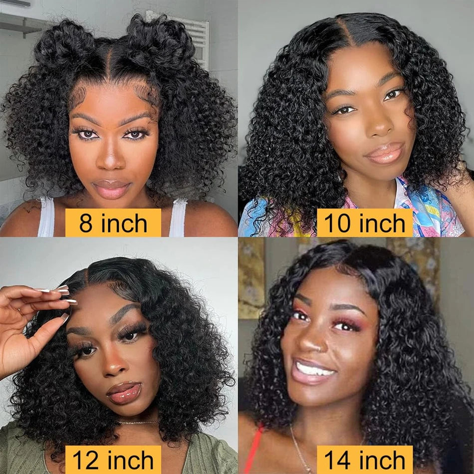 Kinky Curly Bob HD 13X6 Lace Frontal 250 High Density Full Virgin Human Raw Hair Wig Glueless Water Curly For Women Wet And Wavy