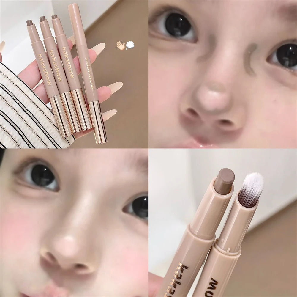 3D Contouring Pen Matte Bronzer Stick Grey Brown Nose Shadow Contour Pen With Brush Double Head Facial Contour Stick Makeup