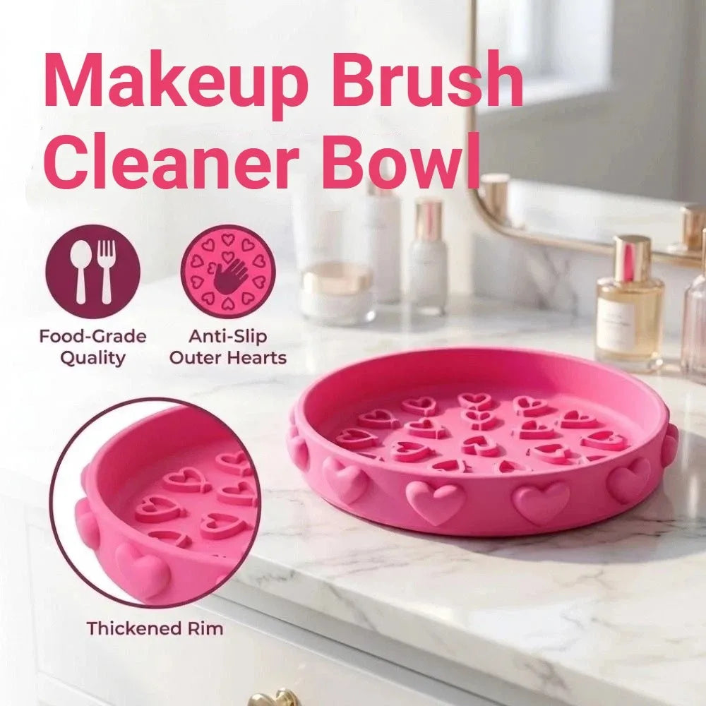 Cute Brush Cleaning Tray Heart Pattern Portable Makeup Brush Cleaner Bowl Cleaning Mat with Textured Base Brush Cleaning Tool