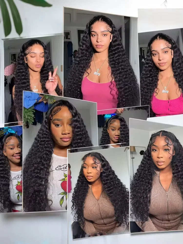 250% Curly Deep Water Wave 13x4 HD Lace Front Wigs PrePlucked Brazilian 100% Human Hair 13x6 Lace Frontal Closure Wig 32 34 Inch