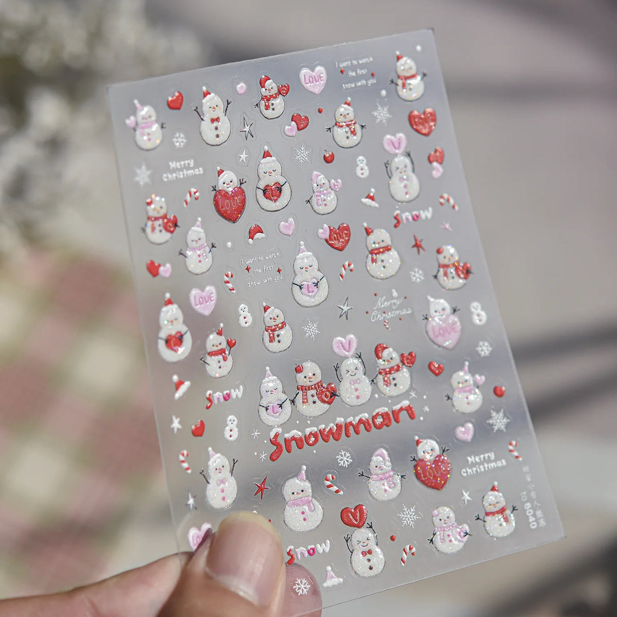Glitter Red Hat Snowman Heart Snowflake Candy Cane Xmas 5D Nail Decals Winter Christmas Self-adhesive Nail Art Sticker Manicure