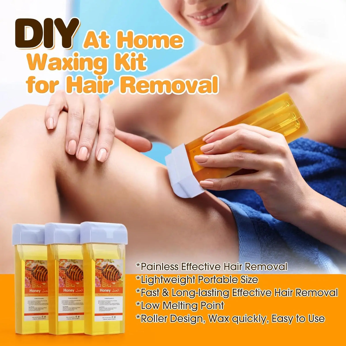 Roll On Refill Hair Removal Wax Painless Depilatory Wax Roller Honey Wax Body Hair Removal For Any Roll On Wax Warmer Cartridge
