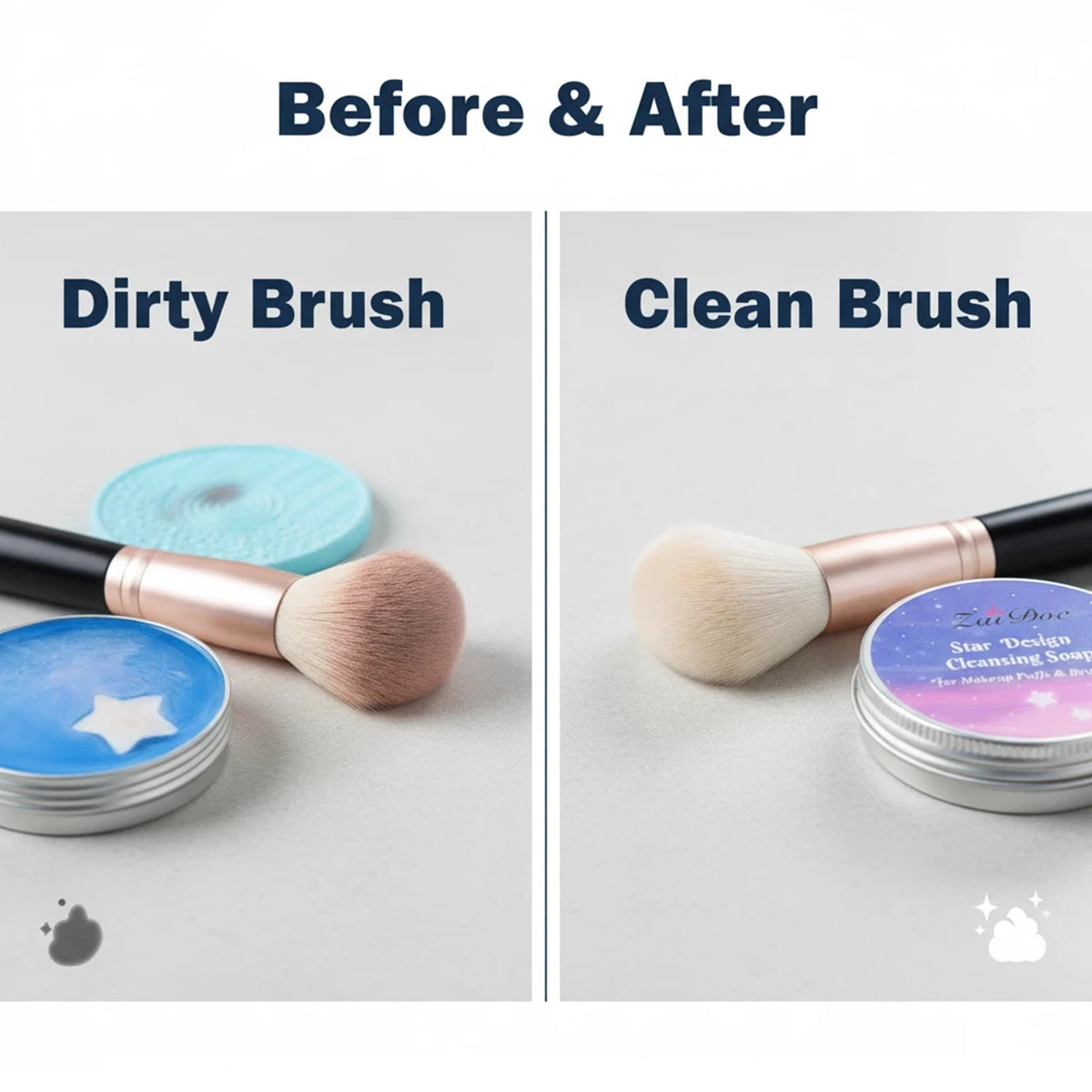 ZaiDoc Makeup Brush Cleaning Soap Blue Starry or Pink Peach Oolong with Cleaning Pad 2-in-1 Solid Brush Cleaner Mat for Beauty Blender Sponge Makeup Gentle Deep Cleaning Tool