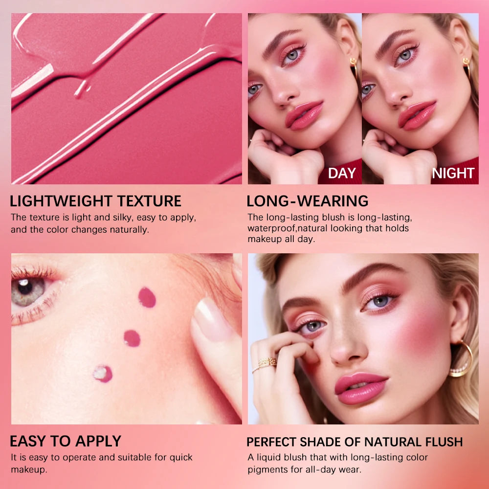 9 Shades Beauty Liquid Blush Lightweight Blendable Dewy Finish Liquid Cheek Tint Long‑Wearing Natural Flush Multi‑Use Face Blush Makeup