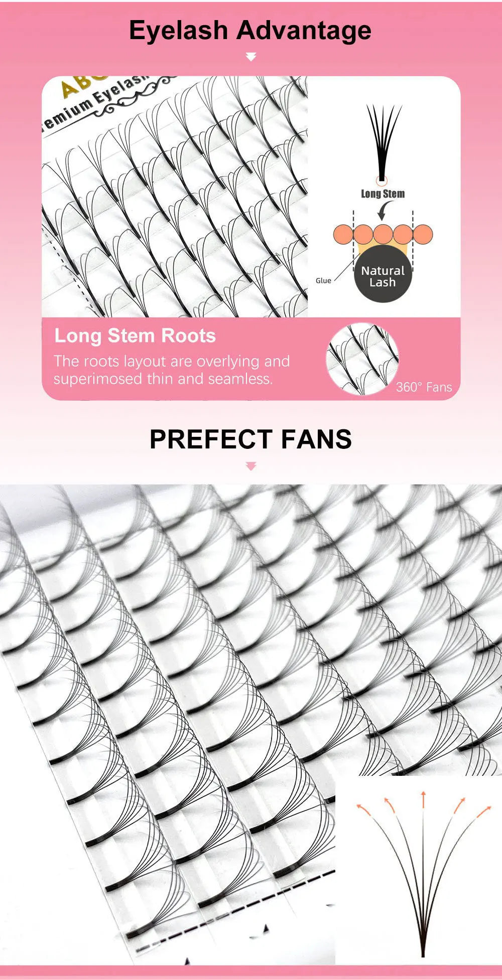 Abonnie Russian Volume Eyelash Extensions Eyelash Bouquets Volume Long Stem Soft Matte Black Premade Extension