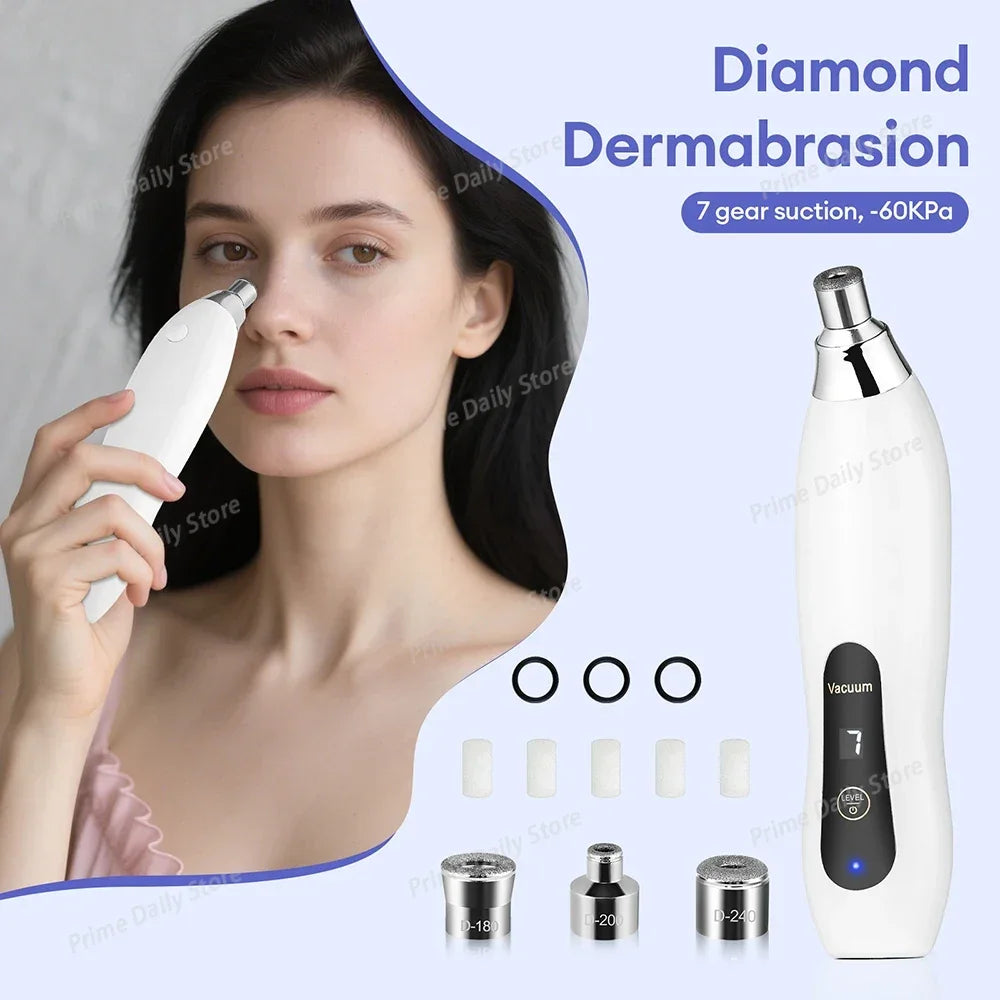 7 Gear Suction Diamond Microdermabrasion Machine -60KPa Handheld Diamond Facial Device Remove Blackhead Skin Exfoliating Tool