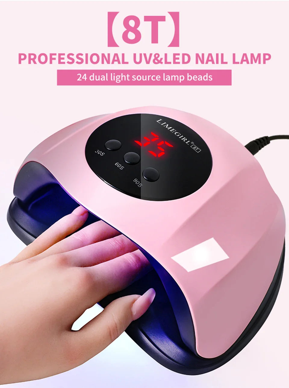 LIMEGIRL 24LED UV Lamp for Nails Gel Polish Varnish Drying With LED Display And Motion Sensing Professional Manicure UV Lamp for Acrylic Resin Dryer Home Use Tool