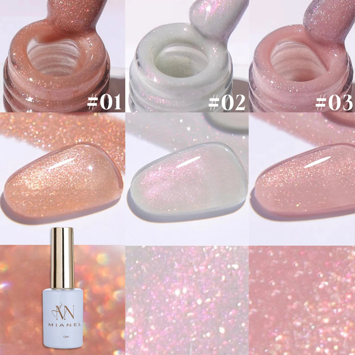 MN 1-9PCS Pink Blue White Green Color Series Gel Nail Polish With Strobe Glitter Brocade Diamond Gel Polish