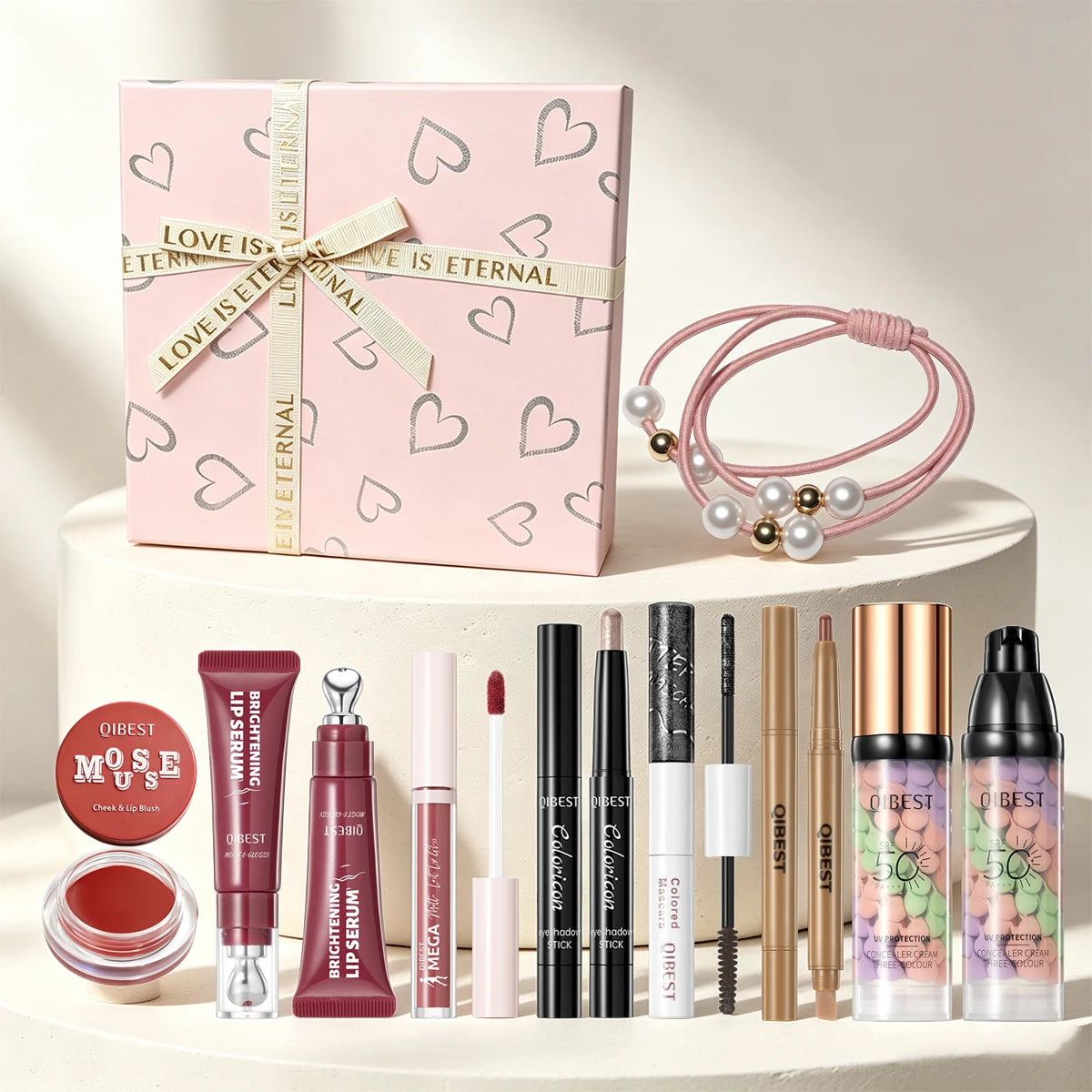 7-piece makeup set, lip gloss, lip liner, blush, eyeshadow, primer, mascara, makeup set, Christmas gift