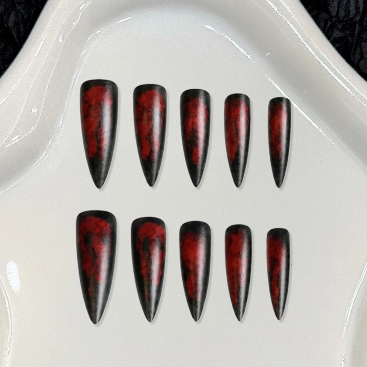 24pcs Halloween Gothic Style Fake Nails Black Red Long Pointed Matte Press On Nail Acrylic Material Hot Girl Wearable False Nail