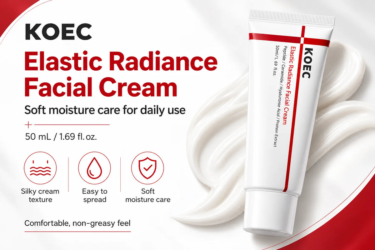 KOEC Elastic Radiance Facial Cream with Peptides, Ceramides & Centella Asiatica | Soothing Moisturizer for Face Cream, 1.69 Fl. oz