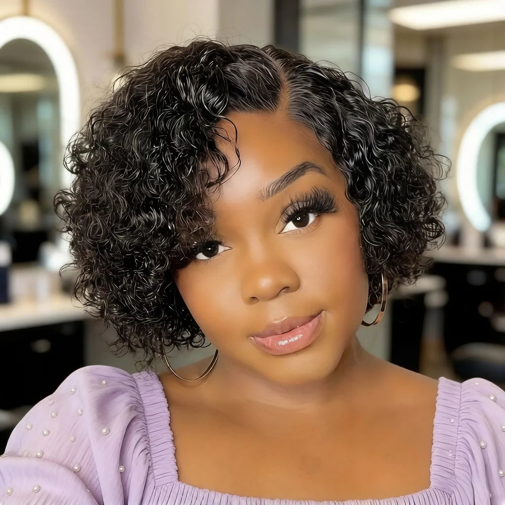 Curly Bob Wig Human Hair Deep Wave Lace Front Wigs 13x4 Short Pixie Wigs for Women Pre Plucked 180% density