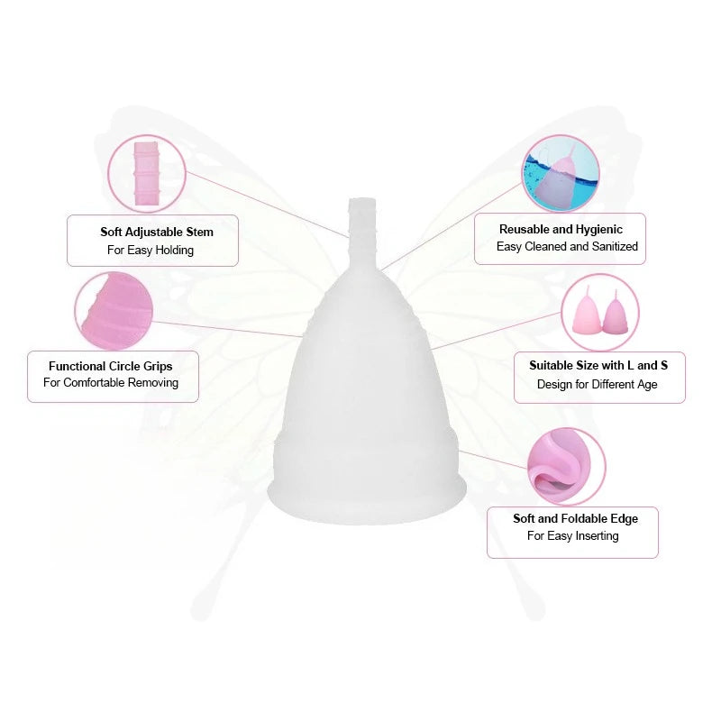2 Pcs Feminine Hygiene Menstrual Silicone Cup Medical Silicone Menstrual Cup Lady Women Period Cup Copa Menstrual