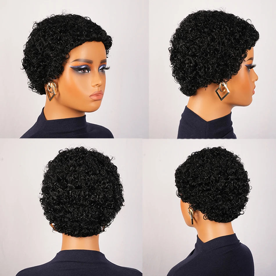 Short Pixie Cut Human Hair Wig Glueless Pixie Curly Wig Brazilian for Women Black Natural Afro Pixie Curls 100% Human Hair Wigs
