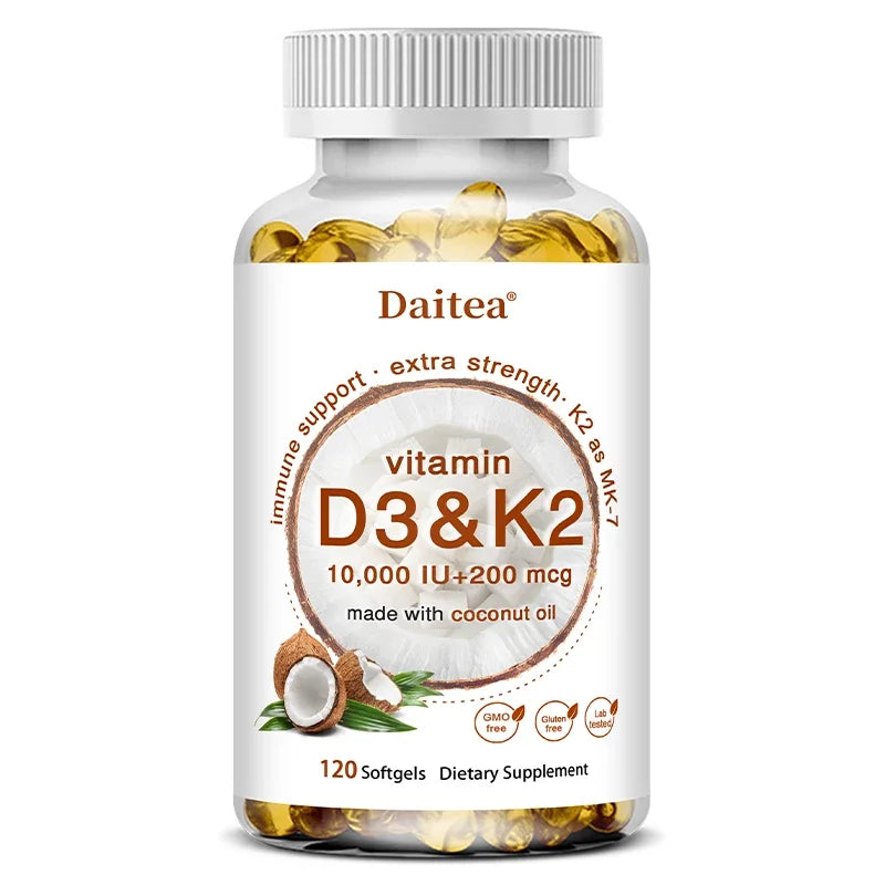 Vitamin D3+K2 Capsules - Help Calcium Metabolism Promote Bone Teeth and Skin Health Support Immunity